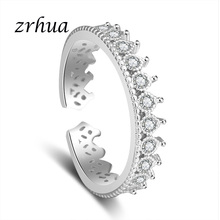 ZRHUA 2019 nuevo diseño de dedo ajustable joyería de boda corona de fiesta apilable de Plata de Ley 925 anillo para las mujeres, anillo de compromiso 2024 - compra barato