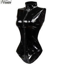 Roupa de festa feminina, traje em látex vermelho, preto e vermelho, molhado, bodycon, sexy, couro sintético, zíper, pvc, roupa de dança, cosplay 2024 - compre barato