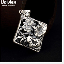 Uglyless Real 990 Pure Silver Handmade Lotus Leaf Pendants for Women Ethnic Fine Jewelry Thai Silver Square Pendant Necklaces 2024 - buy cheap