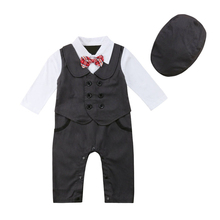 Newborn Baby Boys Gentleman Formal Suit Romper Jumpsuit Clothes Toddler Kids Baby Boy Tie Romper Hats 2Pcs Sunsuit Clothing Sets 2024 - buy cheap
