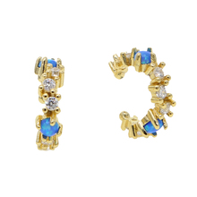 2021 Summer 1 Piece Blue Fire Opal Earrings Gold Color Ear Cuff Clip On Round Cz Circle No Piercing Women Delicate Gift Jewelry 2024 - compre barato