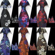 Conjunto de lenço de gravata para homens, gravatas de seda e poliéster de 7cm, quadrado, floral, tecido, lenço de pescoço, conjuntos para festa de casamento 2024 - compre barato