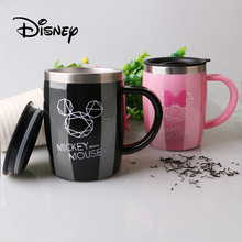 Caneca com tampa de isolamento e alça inoxidável, 2 peças, 2019, disney, mickey, infantil, escritório, antiderrapante, café, leite, presentes de aniversário 2024 - compre barato