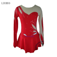 Vestido de patinaje de las mujeres es de hielo patinaje vestido rojo de manga larga spandex elástico de tela de malla de colocación Sexy 2024 - compra barato