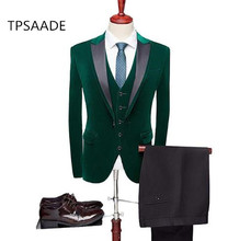 The latest brand high quality custom green velvet men's suit groom slim fit tuxedo bride groom suit dance ball jacket vest pants 2024 - buy cheap