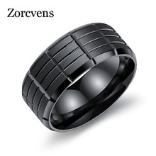 Zorctens anéis de aço inoxidável cor preta masculinos, anéis de casamento e noivado para homens, joias de anéis 2024 - compre barato