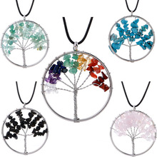 Tree Of Life Pendant Necklace Silver Color Crystal Natural Stone Necklace Quartz Stones Pendant Women Black Chain Christmas Gift 2024 - buy cheap