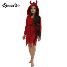 Halloween Costume For Kids 2018 Girls Devil Costume Demon Vampire Red Scary cosplay Clothing Iron Chain Print Dress Hooded 2024 - buy cheap