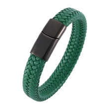 Male Jewelry Green Braided Leather Bracelet Men Stainless Steel Magnetic Clasp Fashion Bangles Man Bracelets Accessories SP0016 2024 - buy cheap