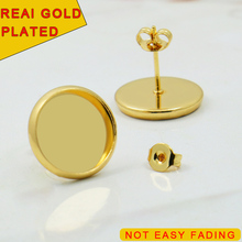 (Never Fade) 10pcs 10mm Gold Color Copper Brass Earring Base Studs Ear Cameo Settings Cabochon Base Tray Blank (With Back) 2024 - buy cheap