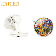 TAFREE vintage Oil Painting glass picture cugglinks elegant men jewelry for weding party Starry Night Moon charm cuff links A547 2024 - buy cheap