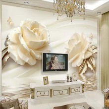 3d Champagne Color Rose Flower Photo Wallpaper Mural for Bed Room Water Wave Reflection Wall Papers Wall Art Mural Decals Custom 2024 - buy cheap