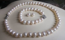 Selling Jewelry>>>NEW 9-10MM White Freshwater Cultured Pearl Necklace Bracelet Earrings Set 18" 2024 - buy cheap