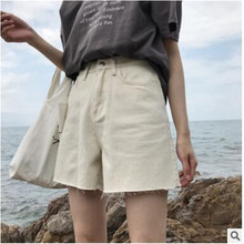 Новинка 2018, простые однотонные ковбойские шорты с рисунком, корейские летние модные студенческие расклешенные брюки с высокой талией для женщин 2024 - купить недорого