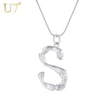 U7 Initial 3D Bamboo Pendant Necklaces Gift for Men / Women Snake Chain Alloy Jewelry 26 Letters A-Z Necklace Silver Color P1212 2024 - buy cheap