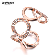 Jeemango anel de titânio em aço inoxidável, em forma de o, abertura geométrica, ouro rosa, micro empedrado, cz, cristal, anel de aniversário para mulheres jr19028 2024 - compre barato