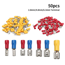 50pcs 2.8mm 4.8mm 6.3mm Female Insulated Spade Wire Connector Red Blue Yellow Electrical Crimp Terminal 2024 - buy cheap