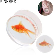 PINKSEE-expansor para oreja transparente acrílico, diseño de peces de colores, tapones para los oídos, estiramiento de orejas, Piercing, joyería 2024 - compra barato