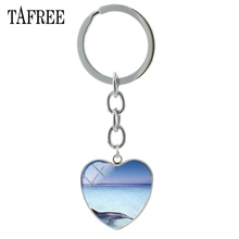 TAFREE Art Picture dolphin heart pendant keychain deep sea Cute elf Glass Cabochon Dome keyring for women gifts jewelry ZZ142 2024 - buy cheap