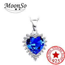 christmas 925 Silver Necklaces & Pendants Women jewelry Real Sterling Silver Simulated CZ 2015 Ocean heart  LX433S 2024 - buy cheap