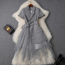 Платье женское, с коротким рукавом и высокой талией, Сетчатое, облегающее, фальшивое, ассиметричное, 2019 2024 - купить недорого