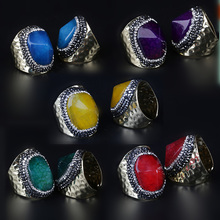 multi-colors angular natural big onyx semi precious stone bead pave rhinestone charm gold wide rings cuff for women 2024 - buy cheap