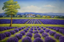 Pintura al óleo de flor pintada a mano para decoración del hogar, cuadro de arte de pared de paisaje, hermoso campo de lavanda 2024 - compra barato