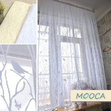 Pastoral Style Bird White lace curtain sheer curtain for living room bird on tree tulle 2024 - buy cheap