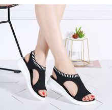 Sandália de cunha clássica feminina, sandália respirável confortável para o verão, sapato de caminhada feminino, preto e branco 2024 - compre barato