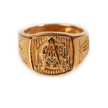 Anel masculino com tom de ouro freemason, anel maçônico de aço inoxidável 316l livre, tamanho 7-15 2024 - compre barato