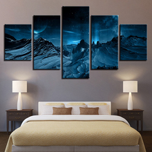 Wall Picture home decor Canvas painting Wall art print 5 panels Starry sky Moon Mountain painting Pictures print 2024 - buy cheap