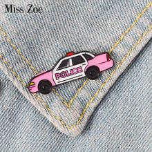 Розовый эмалированный значок полицейской машины, Милый Винтажный автомобильный значок, нагрудный знак брошь, джинсовая рубашка, сумка, мультяшная бижутерия, подарок для друзей и детей 2024 - купить недорого
