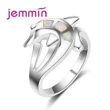 Anel de golfinho fofo opala de fogo, joias cor prata para mulheres anéis de casamento novo 2024 - compre barato