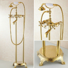 High Quality total brass Gold Floor Standing Telephone Style Clawfoot bath and shower faucet set shower bathtub faucet 2024 - buy cheap