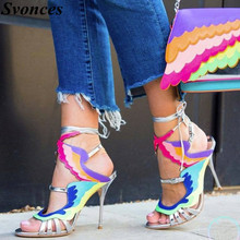 Brand Woman Luxury Shoes Sandales Femme Sexy Gladiator Sandals High Heels Rainbow Color Ankle Strap Wings Sandals Women Party 2024 - buy cheap