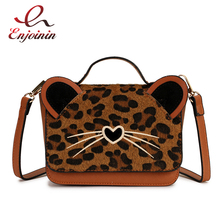 Cute Cat Design Leopard Fashion Casual Girl's Shoulder Bag Tote Crossbody Mini Messenger Bag For Women Flap Bolsa Handbag Totes 2024 - buy cheap