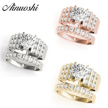 Conjunto de anillos de boda AINUOSHI de Plata de Ley 925 para mujer, oro blanco, amarillo, oro, rosa, oro, 1ct, conjunto de anillos redondos de compromiso para novia 2024 - compra barato