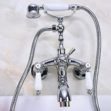 Cromo pulido grifo para bañera con patas con ducha de mano doble de mezclador grifos montado en la pared tna220 2024 - compra barato