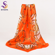 Шелковая шаль, шелковая шаль из 100% шелка, оранжевого, белого цветов, 90*90 см 2024 - купить недорого