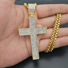 Full Rhinestone Bling Iced Out Cross Pendants Necklaces Gold 316L Stainless Steel Hip Hop Rapper Jewelry with 24" Gold Chain 2024 - buy cheap