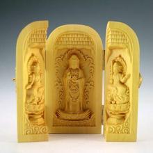 Kwan-yin-caja de madera tallada a mano, Original, exquisita, China, Vintage, Boxwood, artesanía 2024 - compra barato
