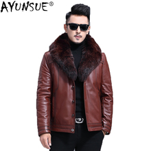 AYUNSUE Genuine Leather Jacket Men Real Cow Leather Winter Coat Mink Collar Men Leather Jacket Wool Liner Fox Fur F-9127 KJ1430 2024 - buy cheap