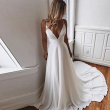 Недорогие шифоновые Свадебные платья на бретелях-спагетти 2020, кружевное платье принцессы с V-образным вырезом для невесты, свадебные платья на заказ 2024 - купить недорого