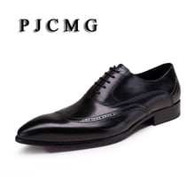 PJCMG Fashion New Black /Red Oxfords Formal Dress Lace-Up Pointed Toe Genuine Embossed Leather Business Man Wedding Shoes 2024 - buy cheap