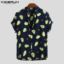 INCERUN Summer 2022 Fashion Hawaiian Mens Print Lapel Shirt Casual Holiday Avocado Streetwear Personality Camisa Masculina 5XL8 2024 - buy cheap