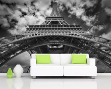 Beibehang personalizado foto papel de parede 3d estéreo hd preto e branco torre eiffel fundo decoração da parede de seda mural 2024 - compre barato