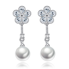 100% 925 sterling silver fashion flower shiny crystal pearl ladies'stud earrings women wholesale jewelry gift cheap 2024 - buy cheap
