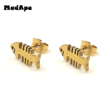 MadApe 1 Pair Gold Color Fish Bone Earrings Titanium Stainless Steel Women Stud Earrings Jewelry Aretes Des Boucles D'oreilles 2024 - buy cheap