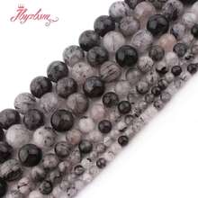 6,8,10mm Smooth Black Round Rutilated Beads Ball Natural Stone Beads For DIY Necklace Bracelats Jewelry Making 15" Free Shipping 2024 - buy cheap