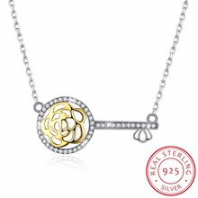 Lekani 925 Sterling Silver Women Necklace Crystal From Swarovski Fine Jewelry Crystal Rose Flower Key Pendant Necklace 2024 - buy cheap